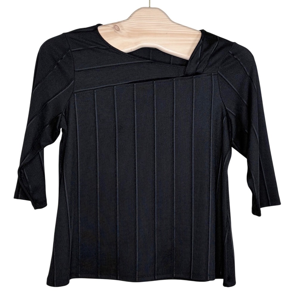 Alfani Top 2X Black Asymmetrical Cutout Ribbed 3/4 Sleeve Plus Size